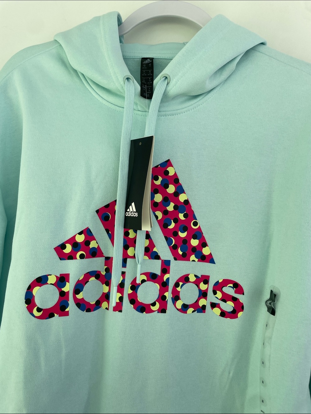 Adidas Mint Green Hoodie with Multicolor Polka-Dot Logo 1X NEW - Picture 3 of 7